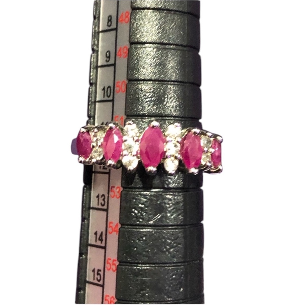 925 Sterling Silver Red Ruby with CZ Stones in a Size 6 Ring